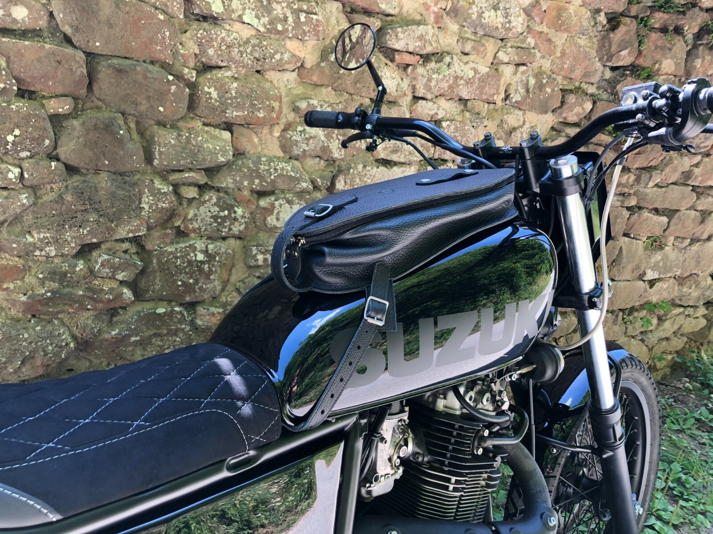 Tankrucksack Leder schwarz Cafe Racer Bobber 9